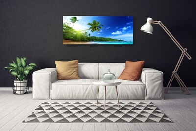 Canvas Wall art Beach sea palm trees landscape brown green blue