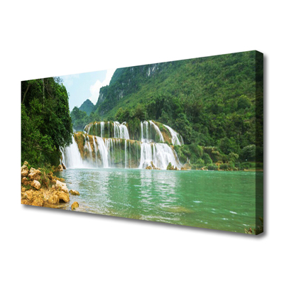 Canvas Wall art Forest waterfall landscape brown green white blue