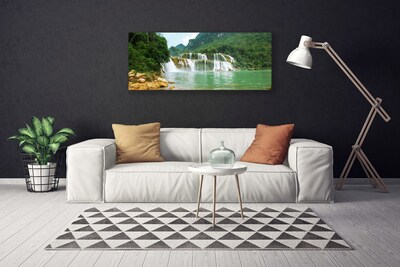 Canvas Wall art Forest waterfall landscape brown green white blue