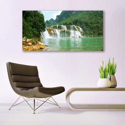 Canvas Wall art Forest waterfall landscape brown green white blue