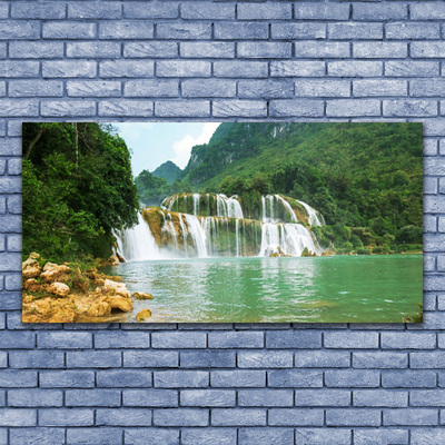 Canvas Wall art Forest waterfall landscape brown green white blue