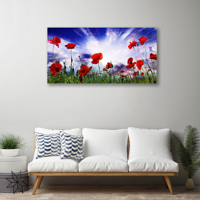 Canvas Wall art Poppies nature red green purple white