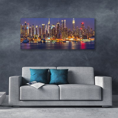 Canvas Wall art City houses purple yellow brown