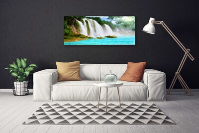 Canvas Wall art Waterfall lake nature blue white brown green