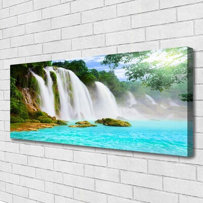 Canvas Wall art Waterfall lake nature blue white brown green