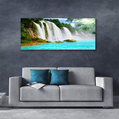 Canvas Wall art Waterfall lake nature blue white brown green