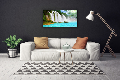 Canvas Wall art Waterfall lake nature blue white brown green