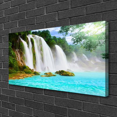 Canvas Wall art Waterfall lake nature blue white brown green