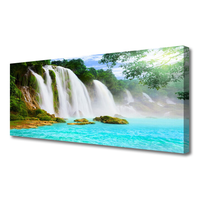 Canvas Wall art Waterfall lake nature blue white brown green