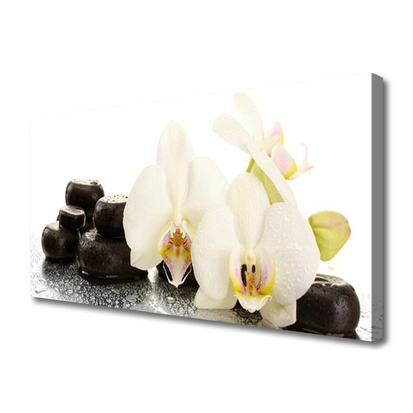 Canvas Wall art Flower stones floral white black