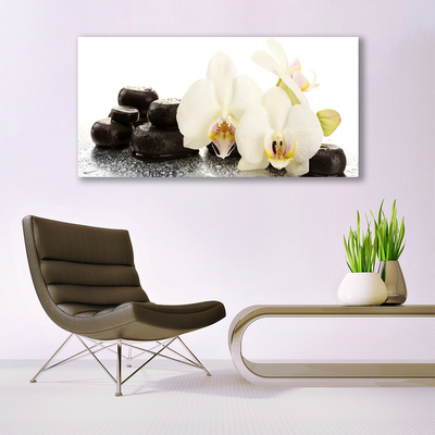 Canvas Wall art Flower stones floral white black