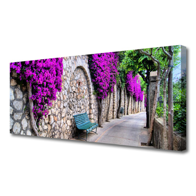 Canvas Wall art Alley seat bench architecture grey blue pink brown