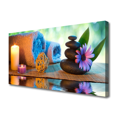 Canvas Wall art Candles stones flower art yellow black purple grey