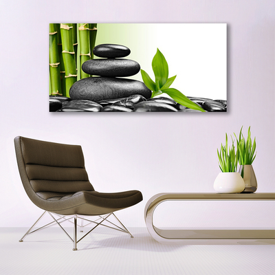 Canvas Wall art Bamboo stalks stones art green black