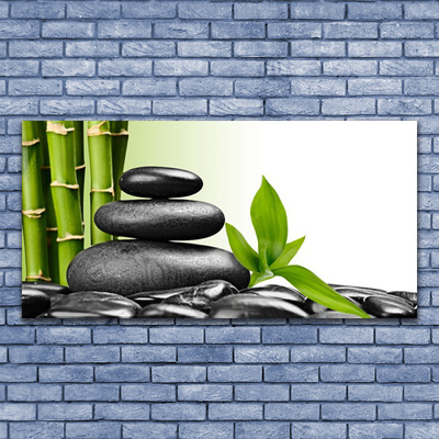 Canvas Wall art Bamboo stalks stones art green black