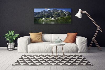 Canvas Wall art Mountains lake forest landscape green grey