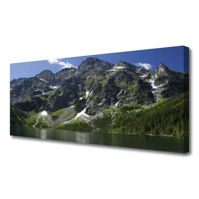 Canvas Wall art Mountains lake forest landscape green grey