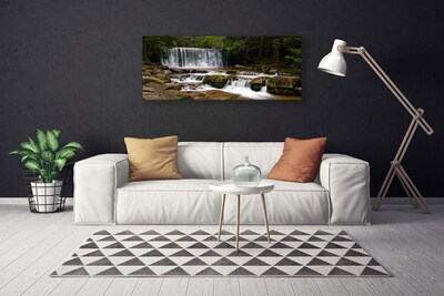 Canvas Wall art Waterfall forest nature white grey brown green