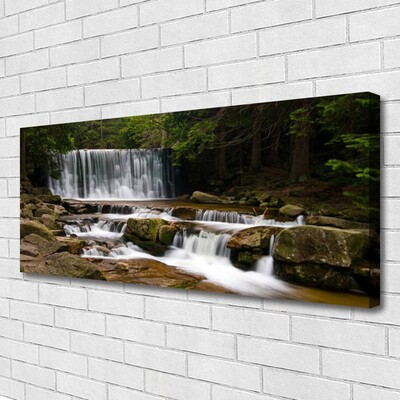 Canvas Wall art Waterfall forest nature white grey brown green