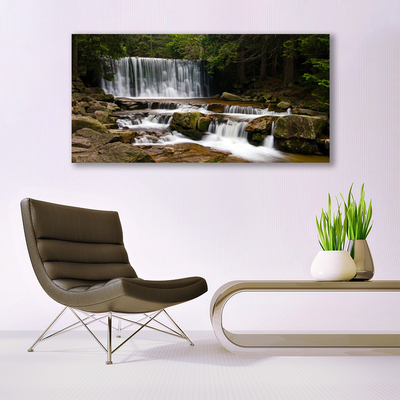 Canvas Wall art Waterfall forest nature white grey brown green