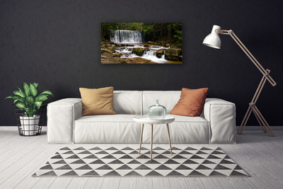 Canvas Wall art Waterfall forest nature white grey brown green