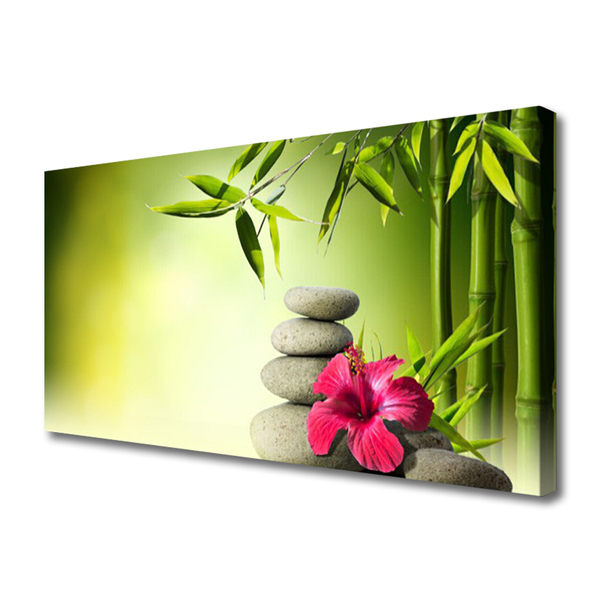 Canvas Wall art Bamboo tube flower stones floral green red grey