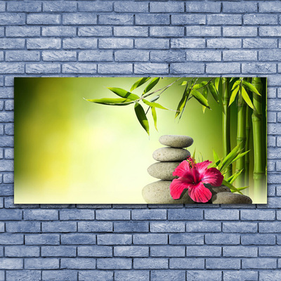 Canvas Wall art Bamboo tube flower stones floral green red grey