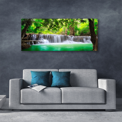 Canvas Wall art Waterfall lake forest nature blue grey green brown