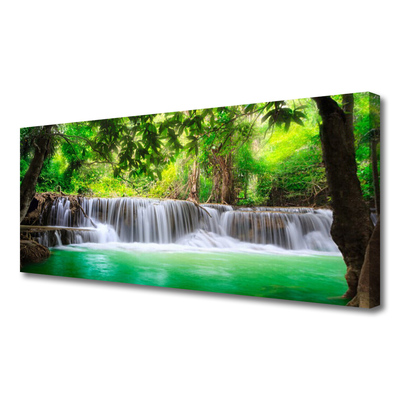 Canvas Wall art Waterfall lake forest nature blue grey green brown