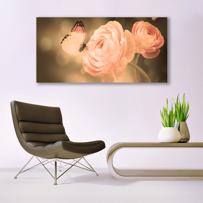 Canvas Wall art Butterfly roses nature beige