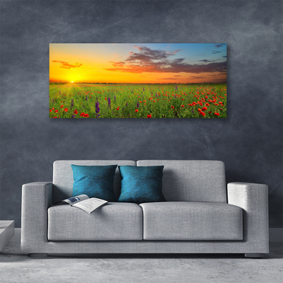 Canvas Wall art Sun meadow flowers nature yellow green red purple