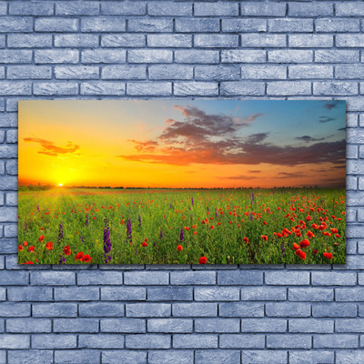 Canvas Wall art Sun meadow flowers nature yellow green red purple