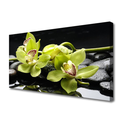 Canvas Wall art Flower stones floral green black