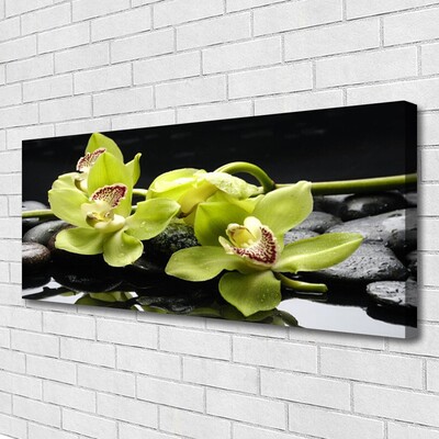 Canvas Wall art Flower stones floral green black