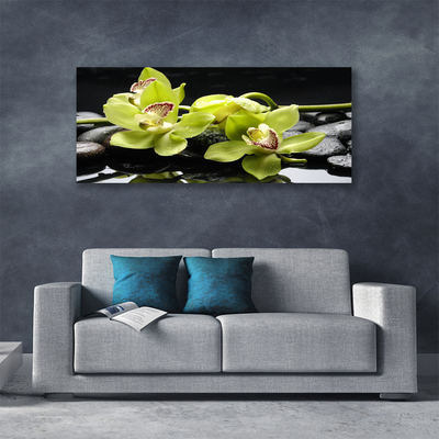 Canvas Wall art Flower stones floral green black