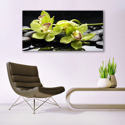 Canvas Wall art Flower stones floral green black