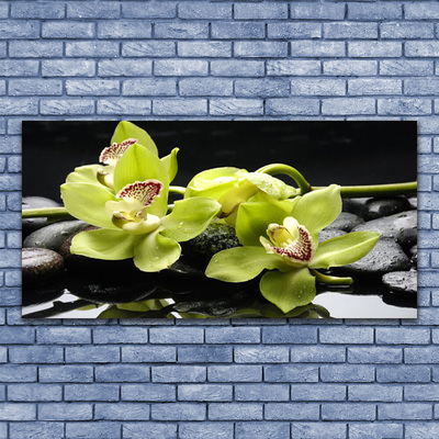 Canvas Wall art Flower stones floral green black