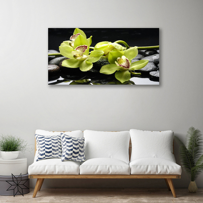 Canvas Wall art Flower stones floral green black