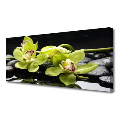 Canvas Wall art Flower stones floral green black