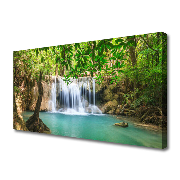 Canvas Wall art Waterfall lake forest nature brown green blue white