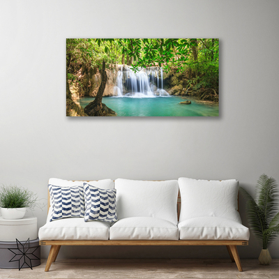 Canvas Wall art Waterfall lake forest nature brown green blue white