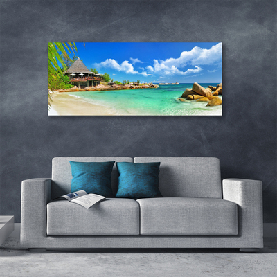 Canvas Wall art Beach sea stones landscape white blue brown