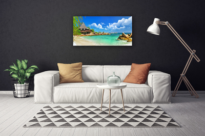 Canvas Wall art Beach sea stones landscape white blue brown