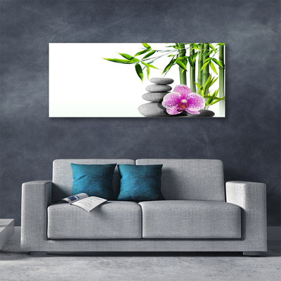 Canvas Wall art Bamboo cane flower stones floral green pink grey