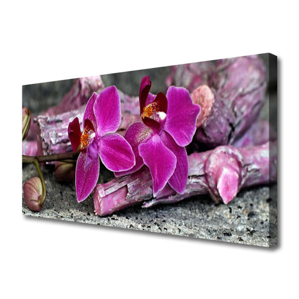 Canvas Wall art Wood flowers floral brown red