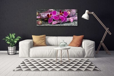 Canvas Wall art Wood flowers floral brown red