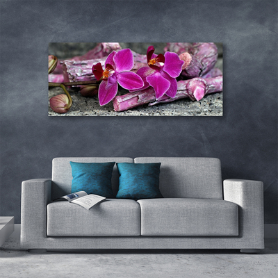 Canvas Wall art Wood flowers floral brown red