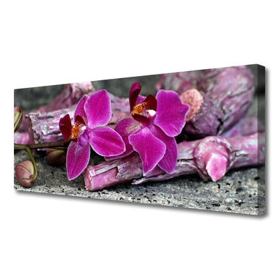 Canvas Wall art Wood flowers floral brown red