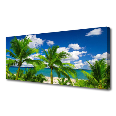 Canvas Wall art Sea palm trees landscape green blue