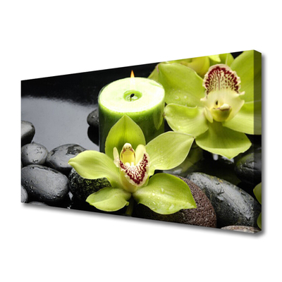 Canvas Wall art Flower stones floral green black